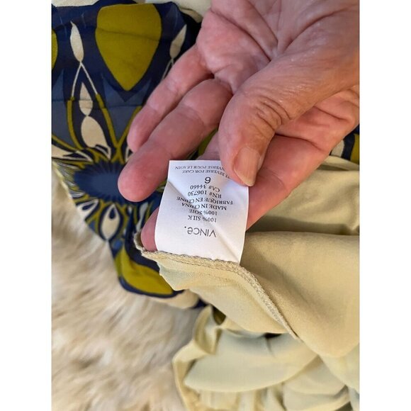 Vince Floral Maxi Slip Dress Size 6 Spaghetti Straps Yellow & Navy Pattern Light - Picture 8 of 8